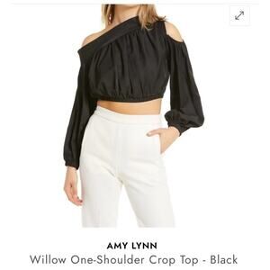 AMY LYNN Willow Black Crop Top One Shoulder Top Asymmetrical Neck Small